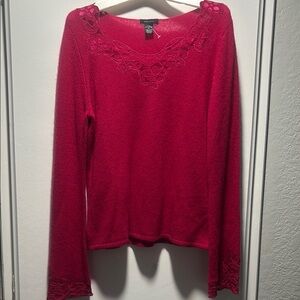 100% Cashmere hot pink Lace Detail Sweater